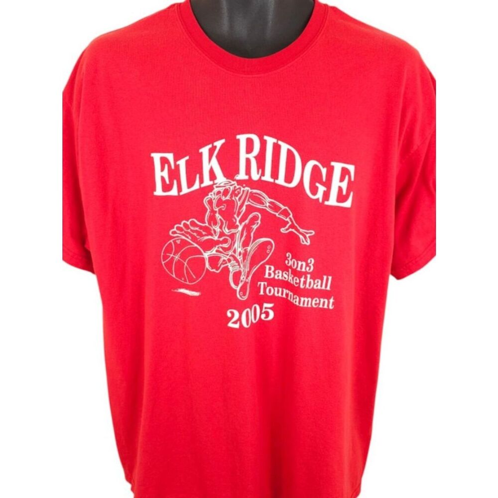 Vintage Elk Ridge 3 On 3 Basketball T Shirt Mens Size XL Red Y2K Tournament